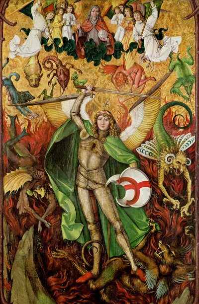 De Aartsengel Sint Michaël in gevecht met Lucifer, c.1490-1505 door Hans Leu